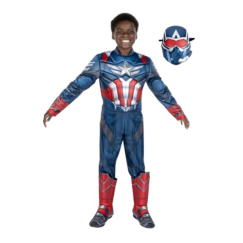 MARVEL Captain America Official Youth Halloween Costume - Premium Quality Padded Jumpsuit with Plastic Mask