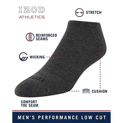 IZOD Men's Low Cut Socks - 12 Pack Athletic No Show Socks for Men (6-12.5)
