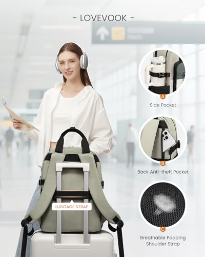 LOVEVOOK Laptop Backpack for Women, 15.6 Inch Computer Backpack Purse, Casual Daypack Carry-On Personal Item Travel Bag, C...