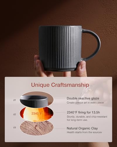famiware Coffee Mug Set for 4, Star 12 oz Catering Mugs Cup Set with Handle for Coffee, Tea, Cocoa, Milk - Ceramic Stonewa...