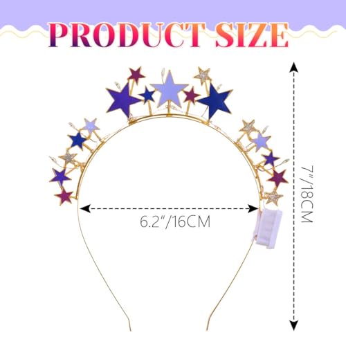 DRESBE Light Up Colorful Star Headband New Year LED Stars Headbands NYE Glow Party Hair Accessories for Women (Gold)