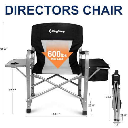 KingCamp XXL Oversized Directors Chair with Side Table, Heavy Duty Camping Chairs 600lbs with Cooler Bag, Portable Folding...