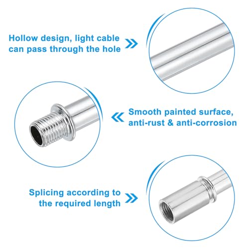 Straight Pipe Lamp Stems Rod Kit, 4Set M10 Carbon Steel 50mm(1.97") Long Double End Thread Rod with Coupling Nut Sleeve Co...