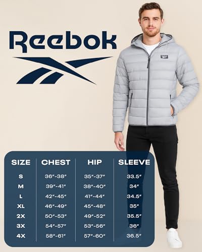 Reebok Mens Puffer Jacket - Lightweight Quilted Glacier Shield Plus Size Puffer Jackets for Men - Insulated Mens Winter Coats