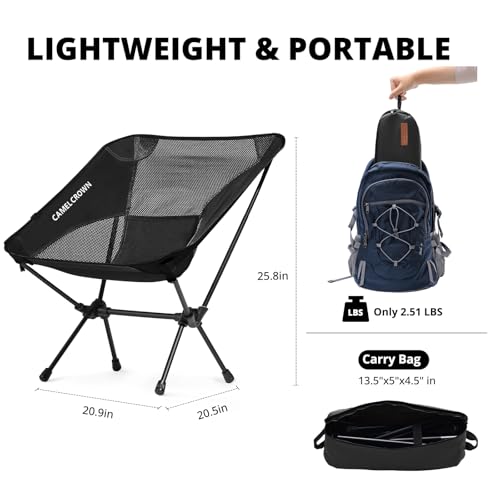 CAMEL CROWN Camping Chair Heavy Duty Backpacking Chair - Ultra-Light Folding Chair with Carry Bag, Portable Compact for Ou...