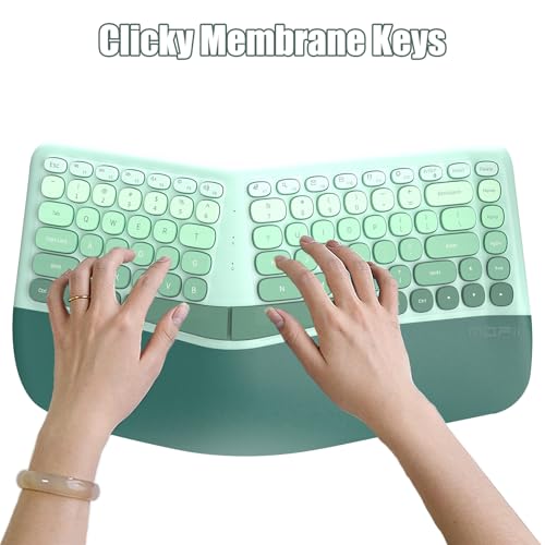 TISHLED Ergonomic Wireless Keyboard and Mouse Combo with Wrist Rest, Curved Split Keys Clicky 84-Key Membrane Keyboard 6-K...