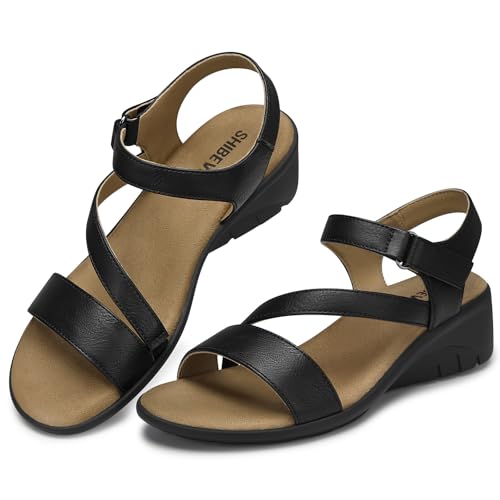 SHIBEVER Dressy Wedge Sandals for Women: Summer Casual Platform Strappy Arch Support Comfortable Walking Womens Wedges San...