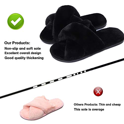 LZLER Women’s Cross Band Slippers, Soft Plush Fleece Lightweight Non Slip Open Toe Flip Flop Shoes House Indoor Outdoor Fu...