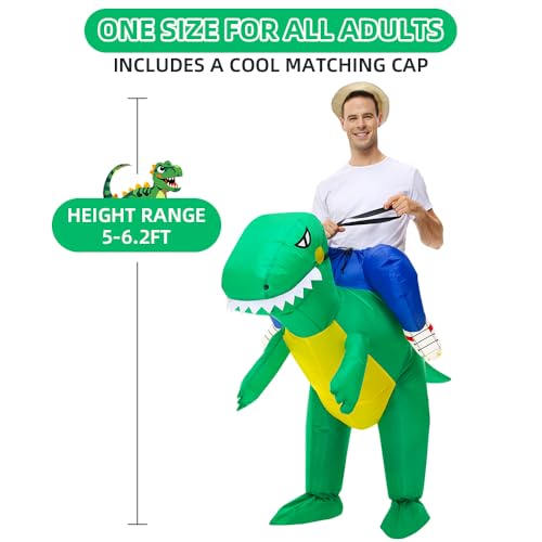 BROWNYEW Inflatable Dinosaur Costume Adults, Inflatable Halloween Costumes, Ride on Dino Costume, Blow Up T-rex Costume Fa...