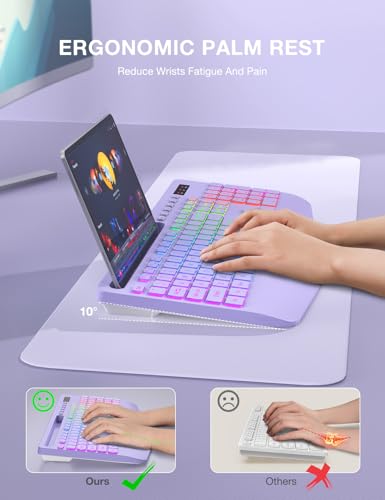 Wireless Keyboard with 9 Effects Backlits, Wrist Rest, Phone Holder, Rechargeable Ergonomic Computer Keyboard with Silent ...