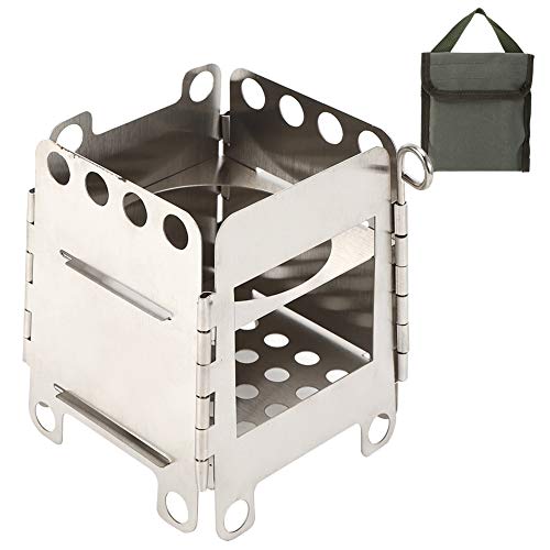Portable Stainless Steel Folding Stove, Wide Opening Design for Adding Wood with Reusable Pouch, for Outdoor Camping BBQ H...