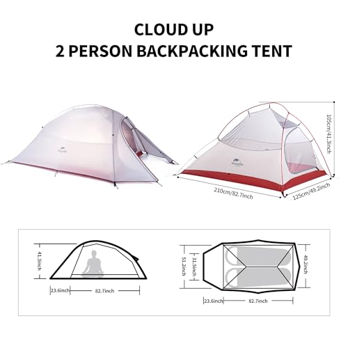 Naturehike Cloud-Up 2 Person Tent Lightweight Backpacking Tent with Footprint - Free Standing Ultralight Camping Hiking Ba...