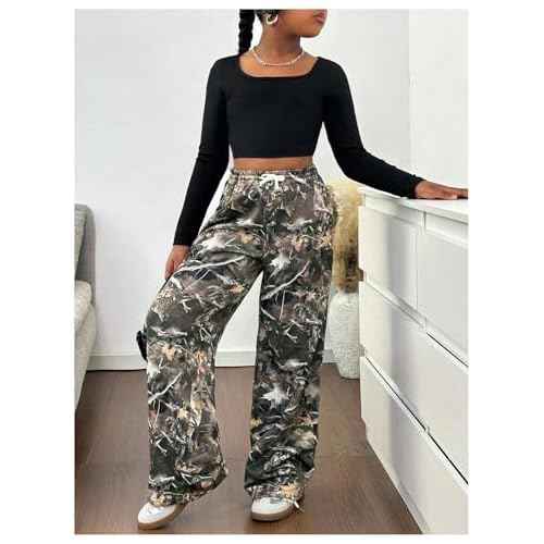 SOLY HUX Girl's Camo Wide Leg Pants Drawstring Waist Baggy Sweatpants with Pocket