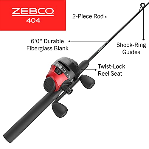 Zebco 404 Spincast Reel and Fishing Rod Combo, 6-Foot 2-Piece Fishing Pole, Size 40 Reel, Right-Hand Retrieve, Pre-Spooled...