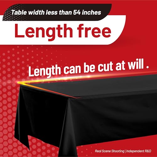 Plastic Tablecloth Roll, 410 Ft x 54 In Plastic Table Cloth Disposable Black Tablecloth Roll Premium PEVA Waterproof Black...