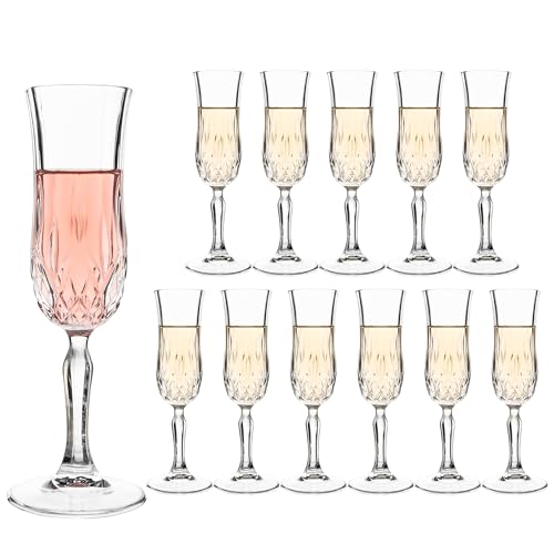 UMEIED Engraved Champagne Flutes, Set of 12-4.16 oz Elegant Etched Glass Coupe Glasses for Wedding, Anniversary, Bridal Sh...