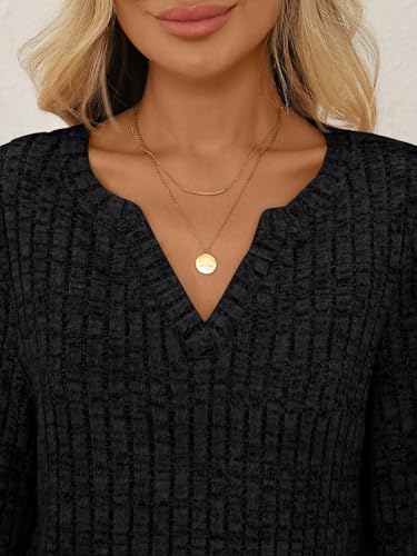 AUTOMET Womens V Neck Long Sleeve Shirts Casual Lightweight Tunic Sweaters Fall Fashion Tops Trendy Dressy Clothes 2025