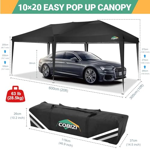COBIZI Canopy 10x20 Pop Up Canopy Tent with 6 Sidewalls Easy Pop Up Tent 10x20 Waterproof Commercial Instant Shelter UPF 5...