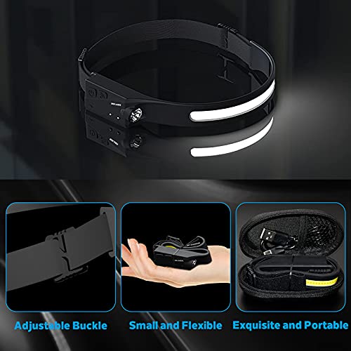LED Headlamp Rechargeable Flashlight, 2-Pack 230° Wide Beam Headlight with Motion Sensor, Lightweight, Weatherproof, 2 Lig...