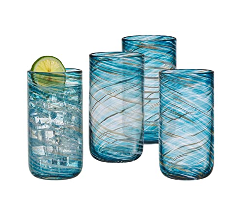 Mikasa Color Swirl Highball Tumbler Cups, Set of 4, Blue