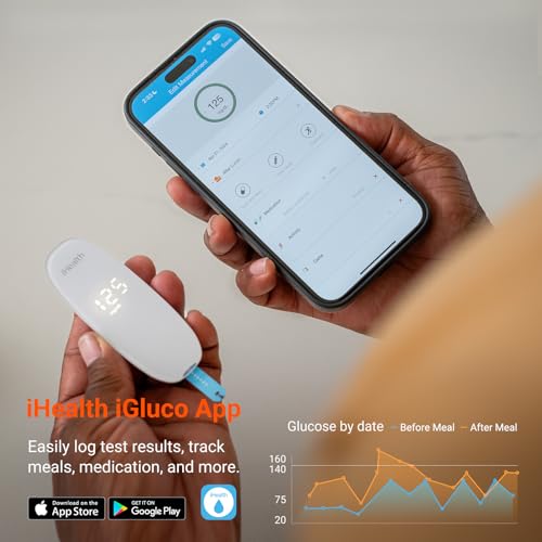 iHealth Gluco+ Wireless Smart Blood Glucose Monitor Kit with Free App, 100 Glucometer Strips, 100 Lancets, 1 Blood Sugar M...