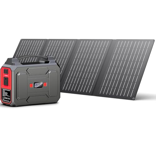 Solar Powered Generator 200W Peak/100W Rated, Portable Generator Power Station with Solar Panels 40W Included, 146Wh Solar...