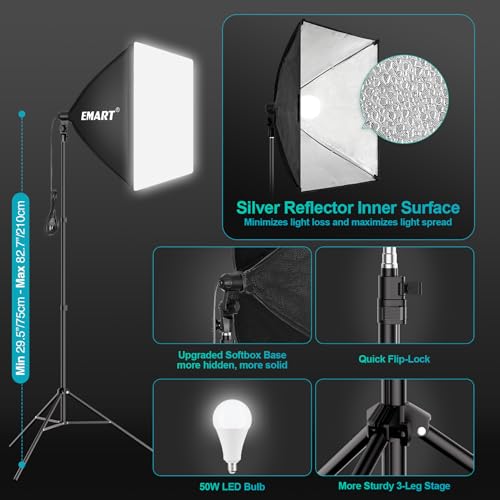 EMART 8.5 x 10 ft Backdrop Support System, Professional Photography Lighting Kit with 50W LED Blub, 6 * 9ft Backdrop *3, R...