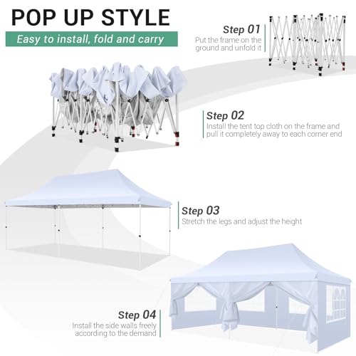 COBIZI Canopy 10x20 Pop Up Tent with Sidewalls, Waterproof Commercial Canopy Ez Outdoor Instant Gazebo UV Protection 50+ E...
