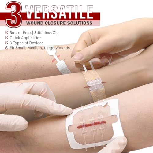 EVERLIT CARE Wound Closure Kit | 28 Pcs All-in-One First Aid with Suture-Free, Stitchless Zip Devices, Butterfly Bandages,...