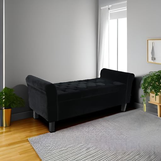 Babion Storage Bench for Bedroom End of Bed, Button Tufted Storage Ottoman Bench 51 Inch, End of Bed Storage Bench with Upholstered, Rolled Arm Window Bench Seat with Solid Wood Legs, Black
