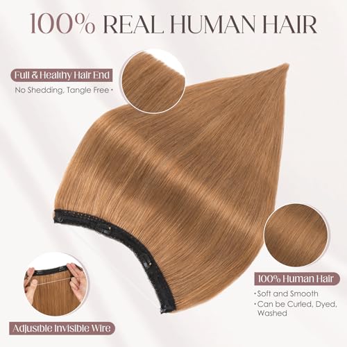 Elailite Halo Hair Extensions Real Human Hair for Women Light Brown Clip in Remy Hairpiece with Adjustable Invisible Wire 22 Inch 75G