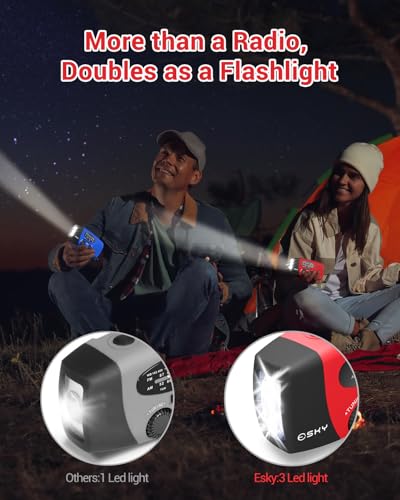 Esky Emergency Hand Crank Radio 7400mWh with 3 LED Flashlight, AM/FM/NOAA Portable Weather Radio with Power Bank Phone Cha...