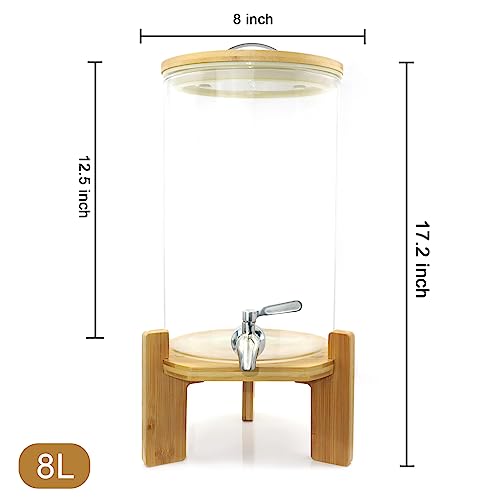 Glass Drink Dispenser with Stand,2.1 Gallons Wood Stand Cold Beverage Dispensers-Large Drink Dispensers For Parties,Bars,R...