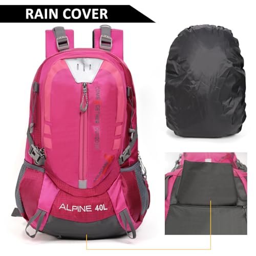 MIAZIB Hiking Backpack Camping 40L Outdoor Daypack Lightweight Travel Backpack with Rain Cover for Women Men (Pink)