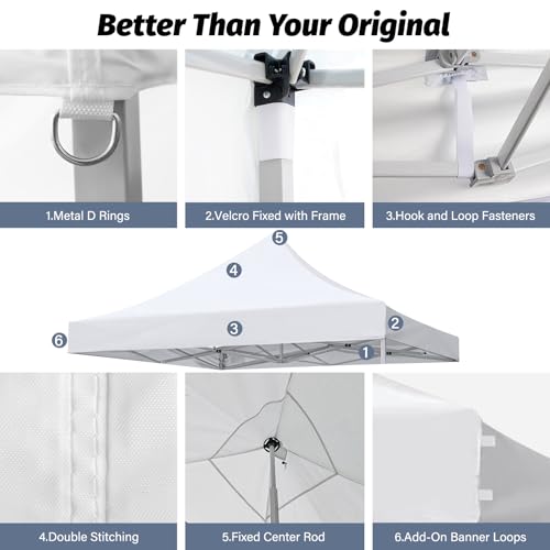 10x10 Canopy Replacement Top, 500D Heavy Duty Waterproof Canopy Replacement Top for Straight Leg Frame, Pop Up Canopy Tent...