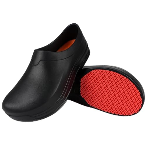 LIPROFE Men's Black Non Slip Work Clogs - Professional Chef, Nurse & Gardener Shoes - Waterproof, Oil Resistant, Comfortab...