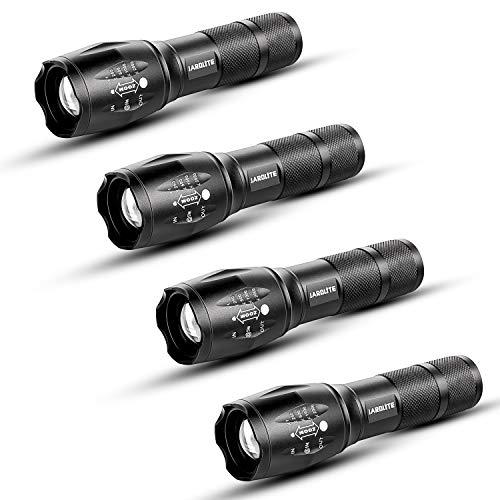 JARDLITE LED Emergency Handheld Flashlight, 4 Pack, Adjustable Focus, Water Resistant with 5 Modes, Best Tactical Torch fo...