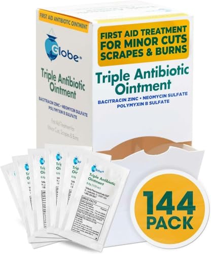 Globe (144 Pack) Triple Antibiotic Ointment 0.9g Single Packet, First Aid Kit for Minor Scratches, Wounds, Cuts and Burns,...