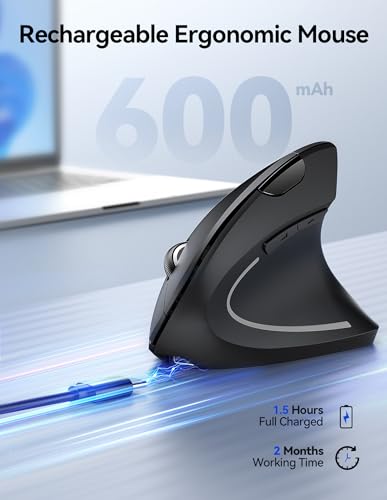 TECKNET Ergonomic Mouse, Wireless Rechargeable Vertical Mouse for Carpal Tunnel Right Hand, 4800 DPI 5 Adjustable Levels ...
