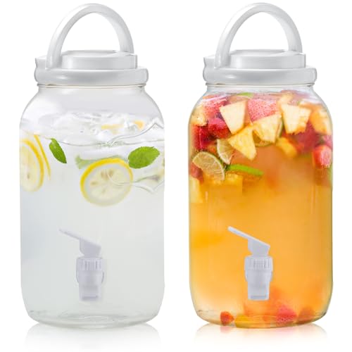Havawish 2 Pcs 1 Gallon Plastic Beverage Dispenser with Spigot Clear Summer Kitchen Fridge Drink Dispenser for Parties Lem...