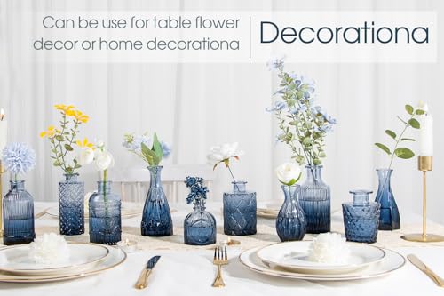 TBWIND 12Pcs Blue Glass Bud Vases Set, Small Vases for Flowers, Perfect for Centerpieces at Parties, Baby Showers, Wedding...