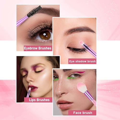 10 PCS Glitter Crystal Makeup Brush Set Cute Makeup Brushes Bling Professional Concealer Eye Shadow Eyeliner Blush Lip Ble...