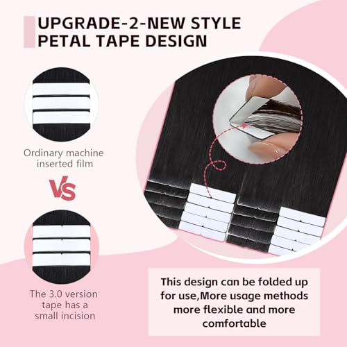 Invisible Tape in Hair Extensions Real Human Hair 3rd-Generation Pro3.0#1B Natural Black 20pcs 50g 22inch Seamless Insert Hand-Tied Invisi Edge Tape ins Extension£¨#1B-22inch£©