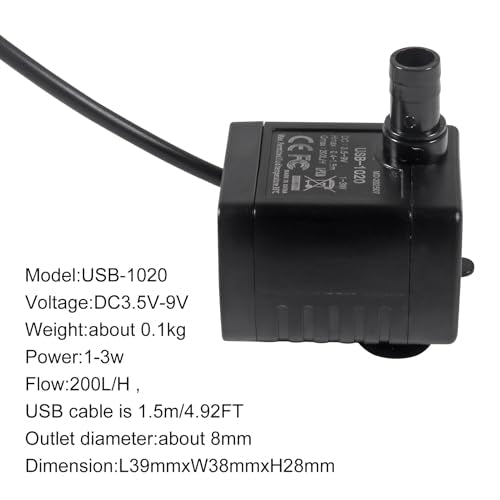 DWEII 2PCS DC 3.5-9V USB 3W 200L/H Mini Submersible Water Pump with 6.5ft Tubing for Aquariums, Fish Tank, Pond Fountain, ...
