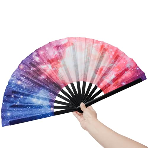 Jucoan Large Rave Fan and Pashmina Rave Scarf Floral Shawl Wrap Set for Women, 2- in-1 Rave Essential Bamboo Folding Clack...