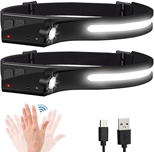 Headlamp Flashlight, 2Pack Rechargeable LED Headlamps 1200Lumens 2 COB 230°Wide Beam Headlight with Motion Sensor Bright 5...