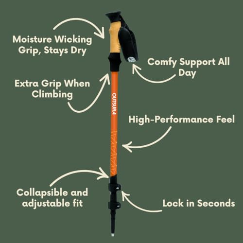 Outsura Carbon Fiber Hiking Stick 2 Pack – Professional Grade, Collapsible Trekking & Walking Sticks for Hiking