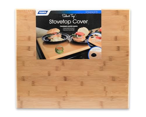 Camco Silent Top RV Stovetop Cover - Features Natural Bamboo Design w/Non-Toxic Protective Finish & 4 Non-Slip Rubber Feet...