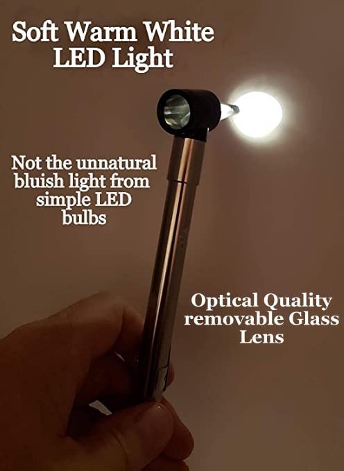 Third Generation Dr Mom Slimline Stainless LED Pocket Otoscope with Soft White Natural Hue Light Spectrum in Clamshell Packaging