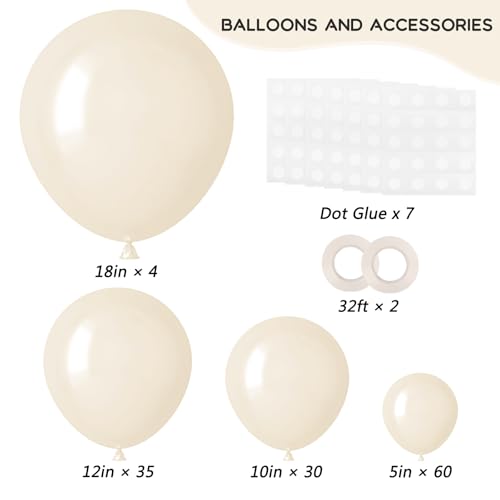 RUBFAC 129pcs Ivory white Balloons Different Sizes 18 12 10 5 Inch Latex Balloon Garland Arch for Party Decoration Birthda...